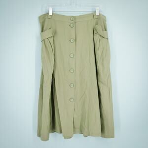 ModCloth Size 14 Green Effortless Linen Blend Midi Length Button A Line Skirt